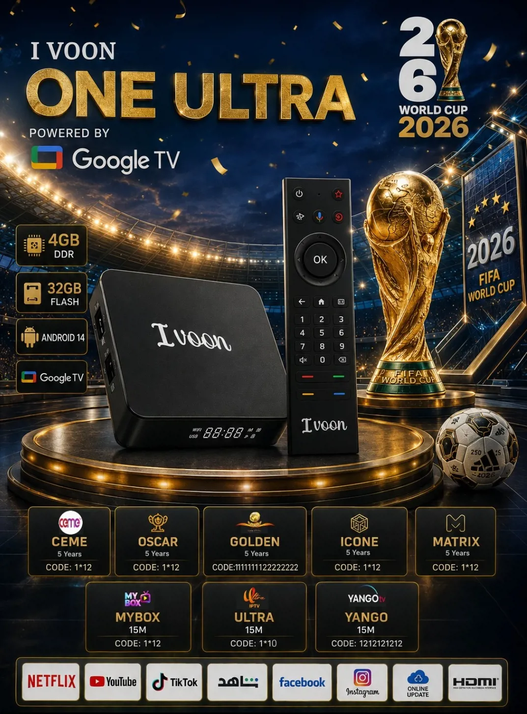 جهاز IVOON ONE ULTRA Android Box 4GB RAM 32GB