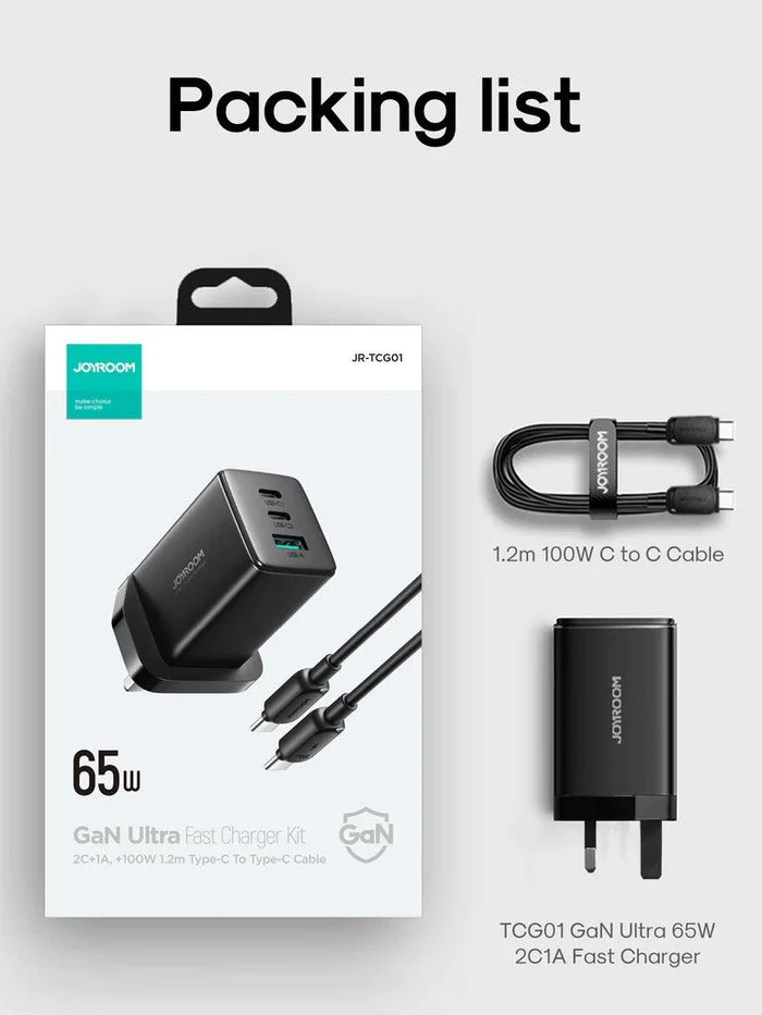 شاحن جويروم GaN Ultra TCG01 65W 2C1A - Joyroom GaN Ultra 65W Fast Charger
